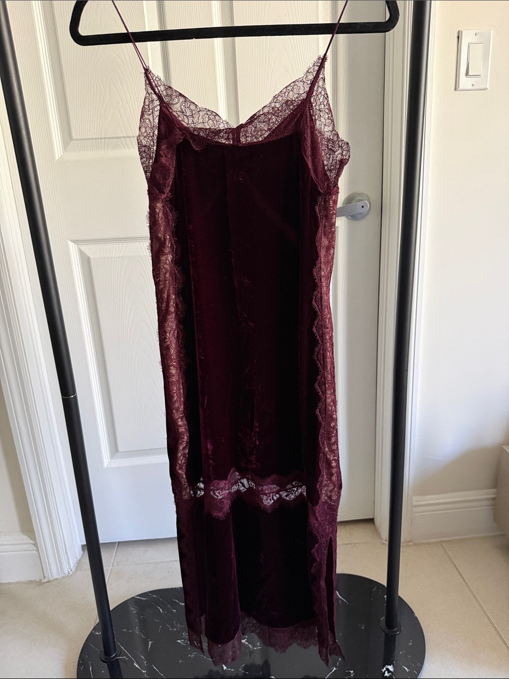 All Saints Burgundy Velvet Lace Slip Dress - Picture 3 of 3